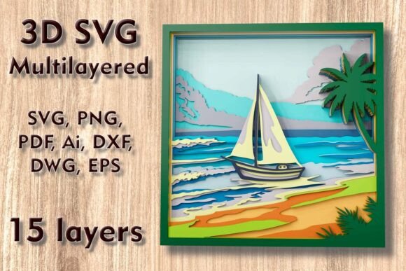 Beach Scene 3D SVG for Laser Cutting Wall Decor