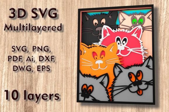 Cats 3D SVG: Laser Cutting Wall Decor