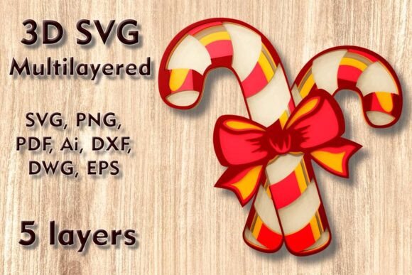 Christmas Candy 3D SVG for Laser Cutting Winter Christmas