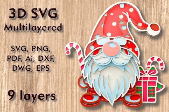 Christmas Gnome 3D SVG: Laser Cutting & Winter Christmas
