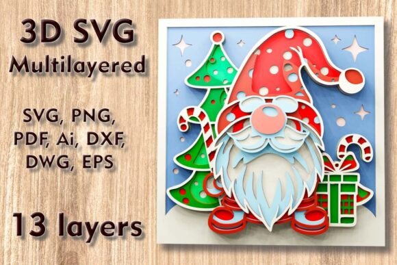 Christmas Gnome 3D SVG: Winter Christmas Laser Cutting