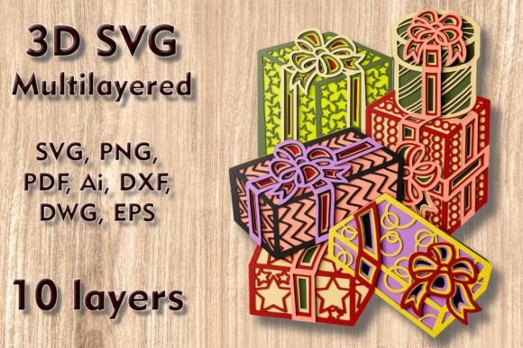 Christmas Presents 3D SVG for Laser Cutting