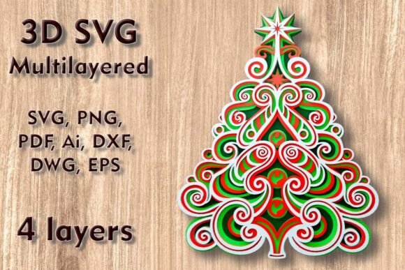 Christmas Tree 3D SVG for Laser Cutting & Winter Christmas