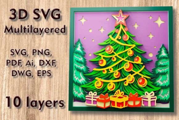 Christmas Tree 3d SVG: Laser Cutting for Winter Christmas