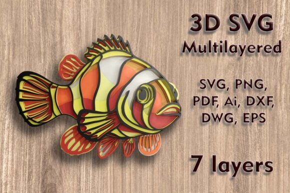 Clown Fish 3D SVG for Laser Cutting Wall Decor