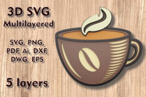 Coffee Mug 3D SVG for Laser Cutting Signs