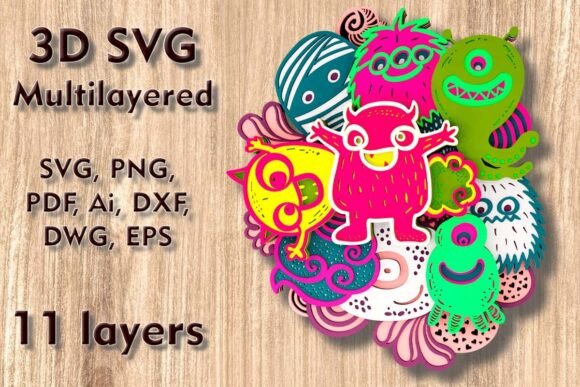 Cute Monsters 3D SVG Multilayer Files Review