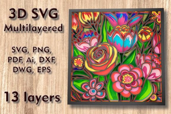 Flowers 3D SVG for Laser Cutting Wall Decor