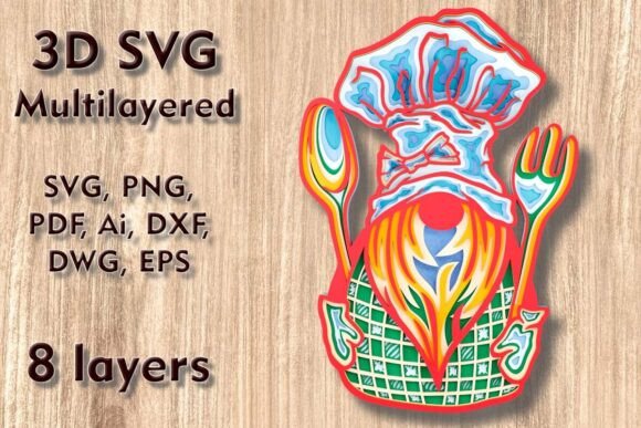 Gnome Chef 3D SVG: Laser Cutting Wall Decor