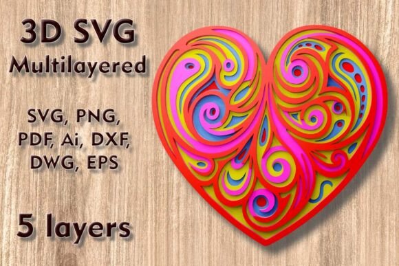 Heart 3D SVG for Laser Cutting Wall Decor