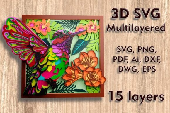 Hummingbird 3D SVG: Laser Cutting Wall Decor
