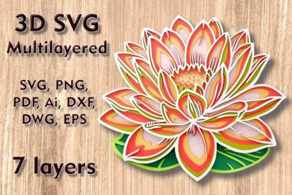 Lotus 3D SVG for Laser Cutting Wall Decor