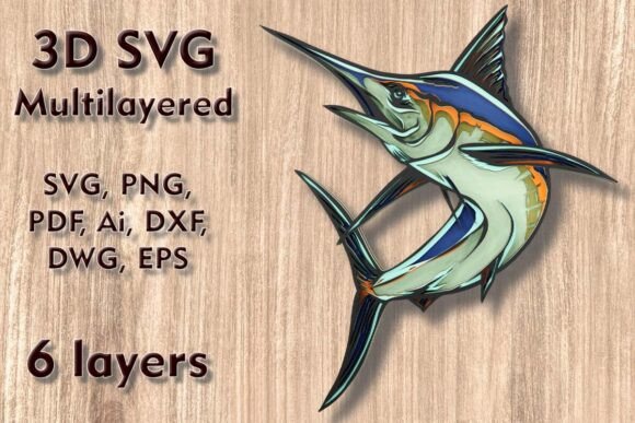 Marlin Fish 3D SVG for Wall Decor and Laser Cutting