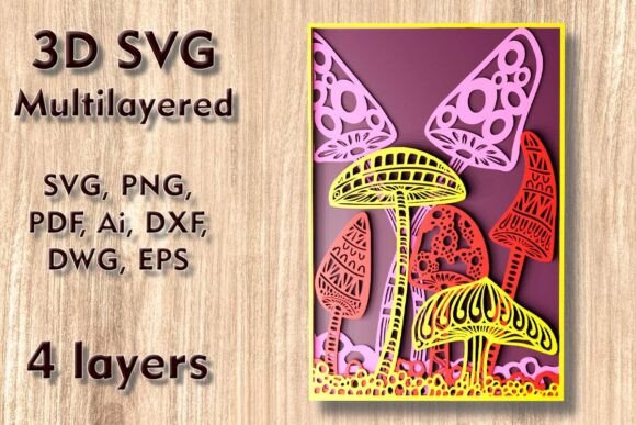 Mushroom 3D SVG for Laser Cutting Wall Decor
