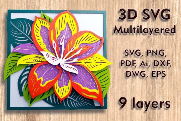 Orchid 3D SVG for Laser Cutting Wall Decor