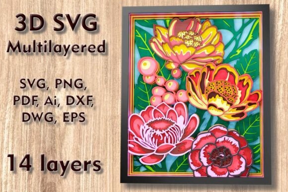 Peony 3D SVG for Laser Cutting Wall Decor