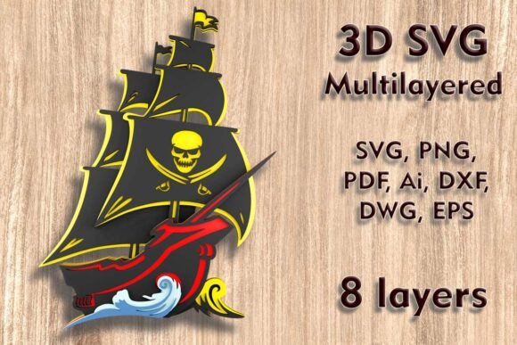Pirate Ship SVG for Laser Cutting Wall Decor