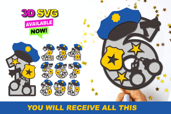 Police Numbers 3D SVG for Shapes