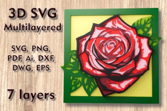 Rose 3D SVG Laser Cutting Wall Decor