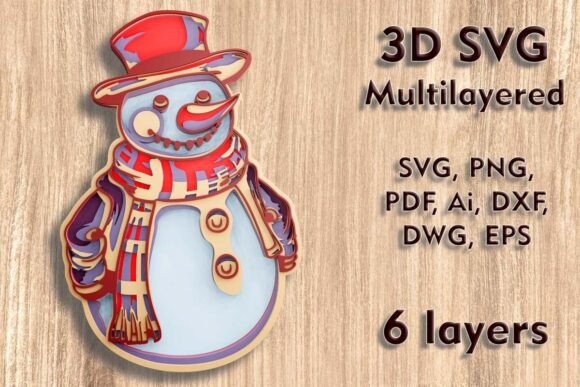 Snowman 3D SVG for Laser Cutting Winter Christmas