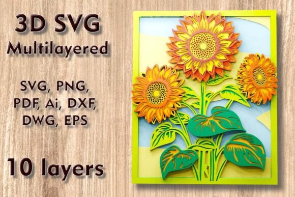 Sunflower 3D SVG for Laser Cutting Wall Decor