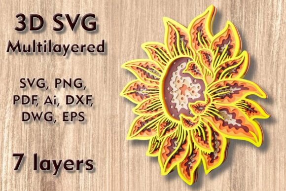Sunflower 3D SVG for Laser Wall Decor