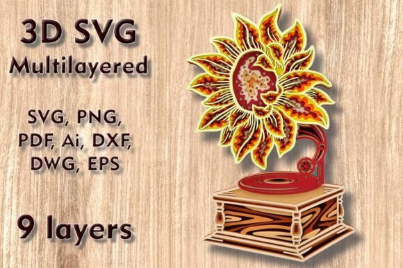 Sunflower Gramophone 3D SVG Review
