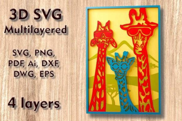 Three Giraffes SVG for Laser Cutting & Wall Decor