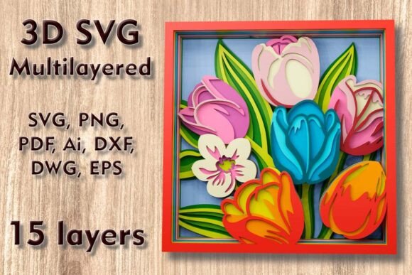 Tulips 3D SVG for Laser Cutting Wall Decor