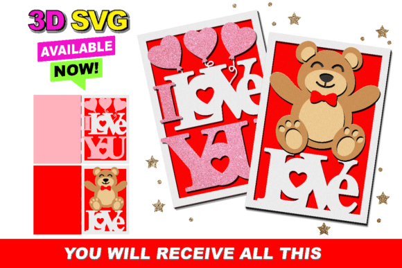 Valentine I Love You Card: 3D SVG Shapes