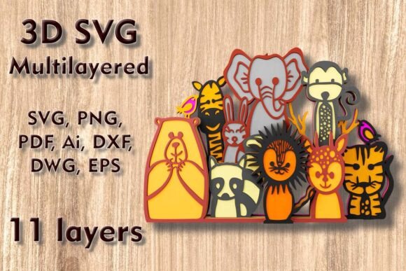 Zoo 3D SVG for Laser Cutting Wall Decor
